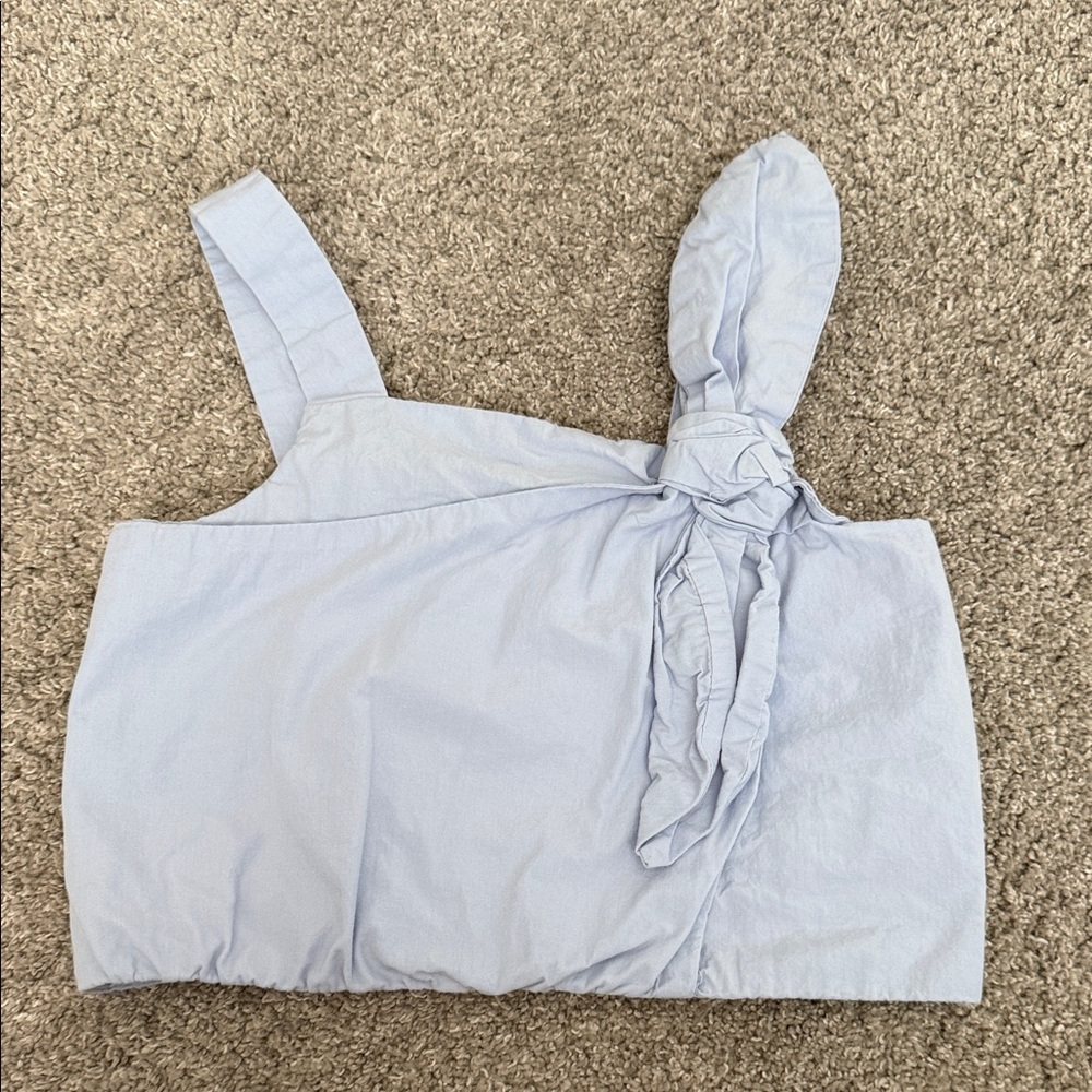 Zara Pale Blue Asymmetric Knot Tank Top